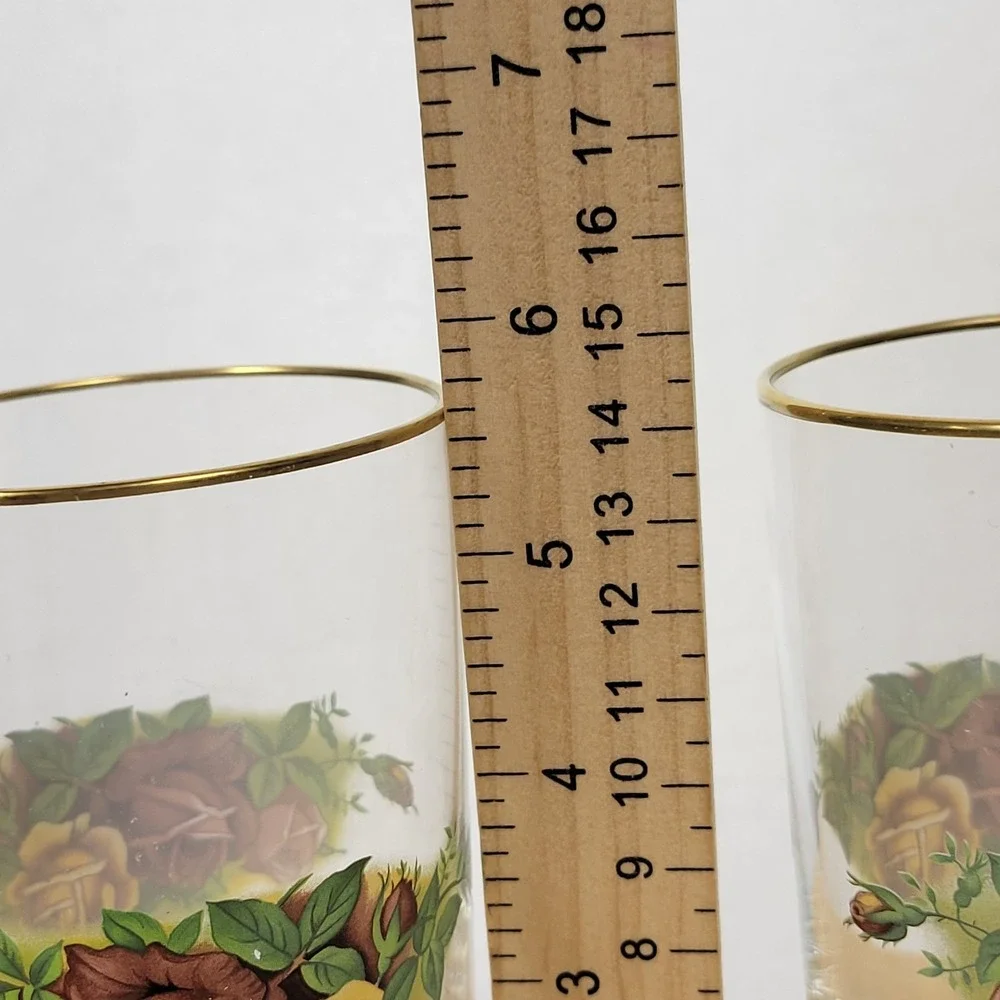 Vintage Royal Albert Old Country Roses Highball Glasses Set of 2 Gold Trim